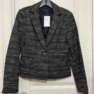 Nanette Lepore NWT Black/Gray Metallic Tweed Blazer Sz 2
